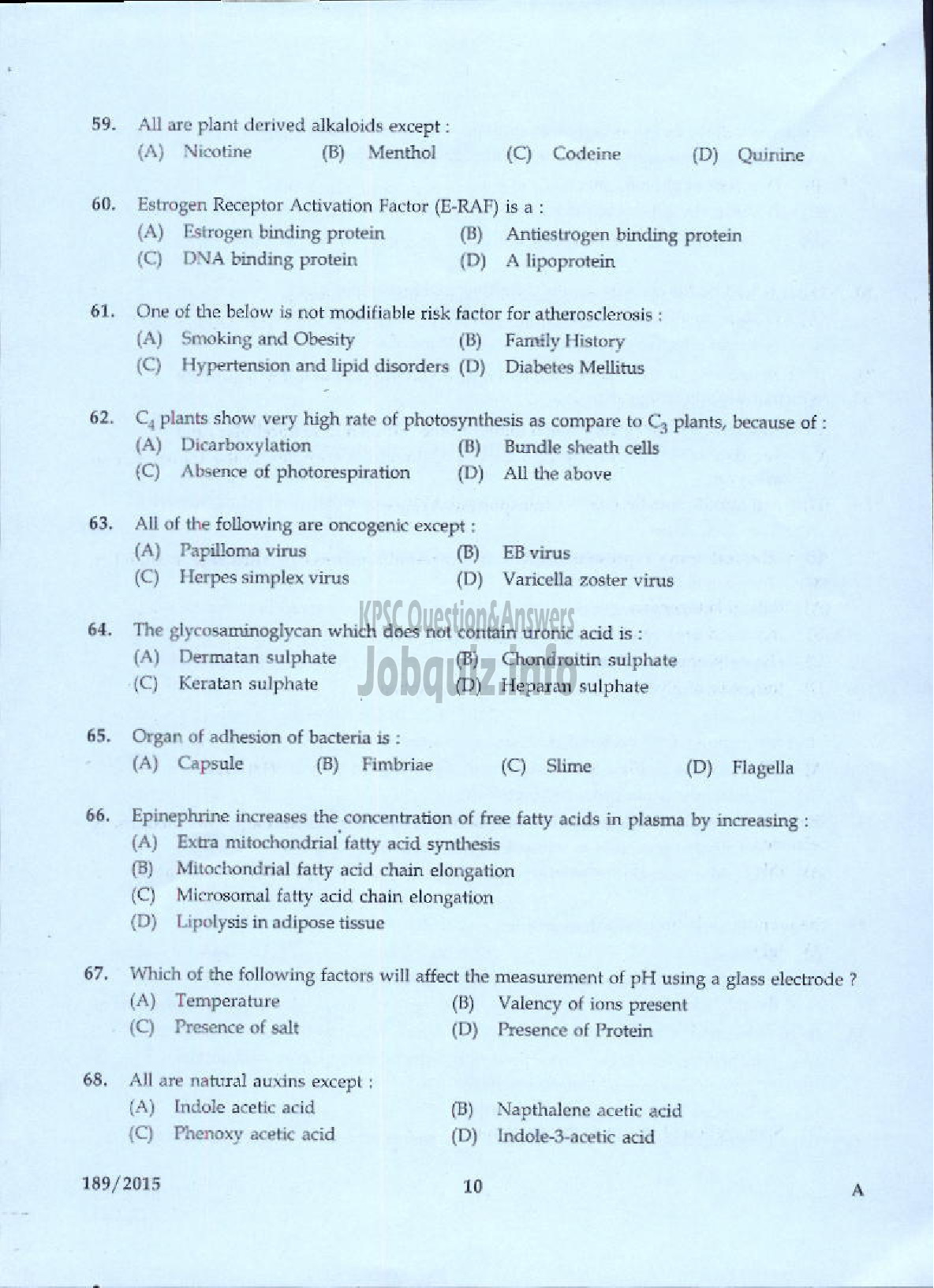 Kerala PSC Question Paper - BIO CHEMIST THE PHARMACEUTICAL CORPORATION IM KERALA LTD-8