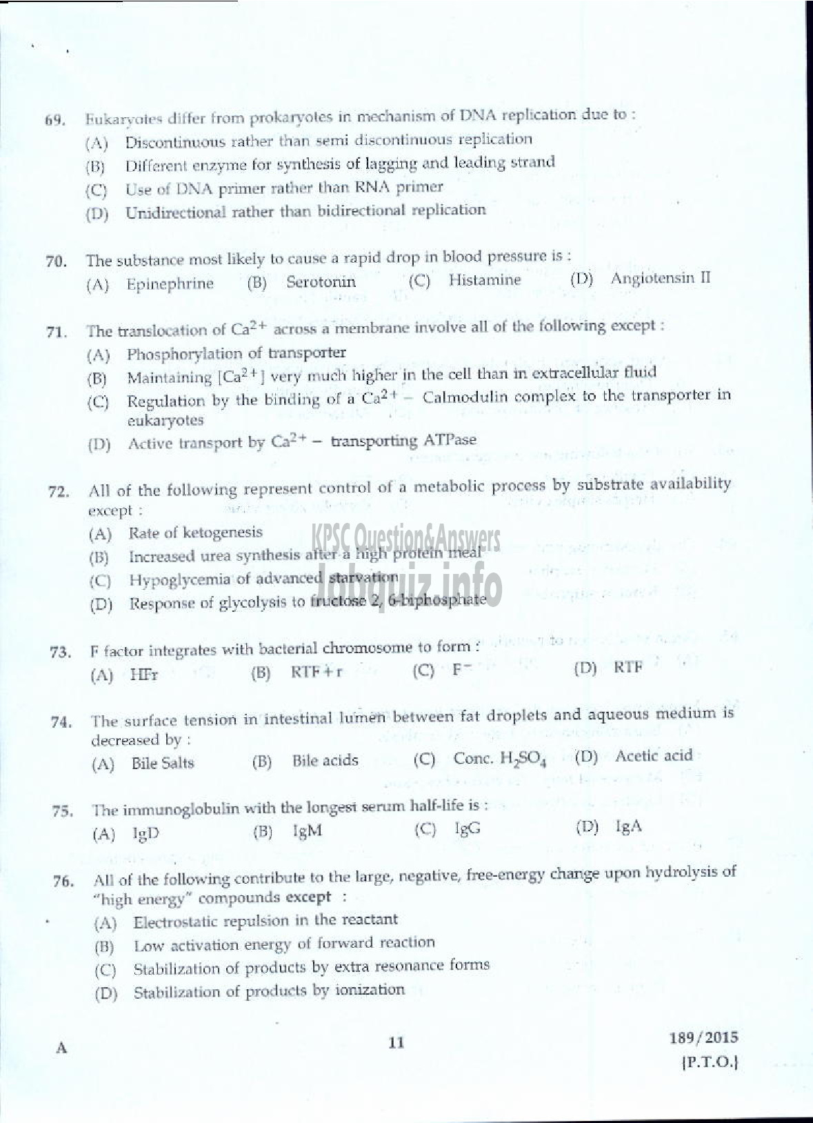 Kerala PSC Question Paper - BIO CHEMIST THE PHARMACEUTICAL CORPORATION IM KERALA LTD-9