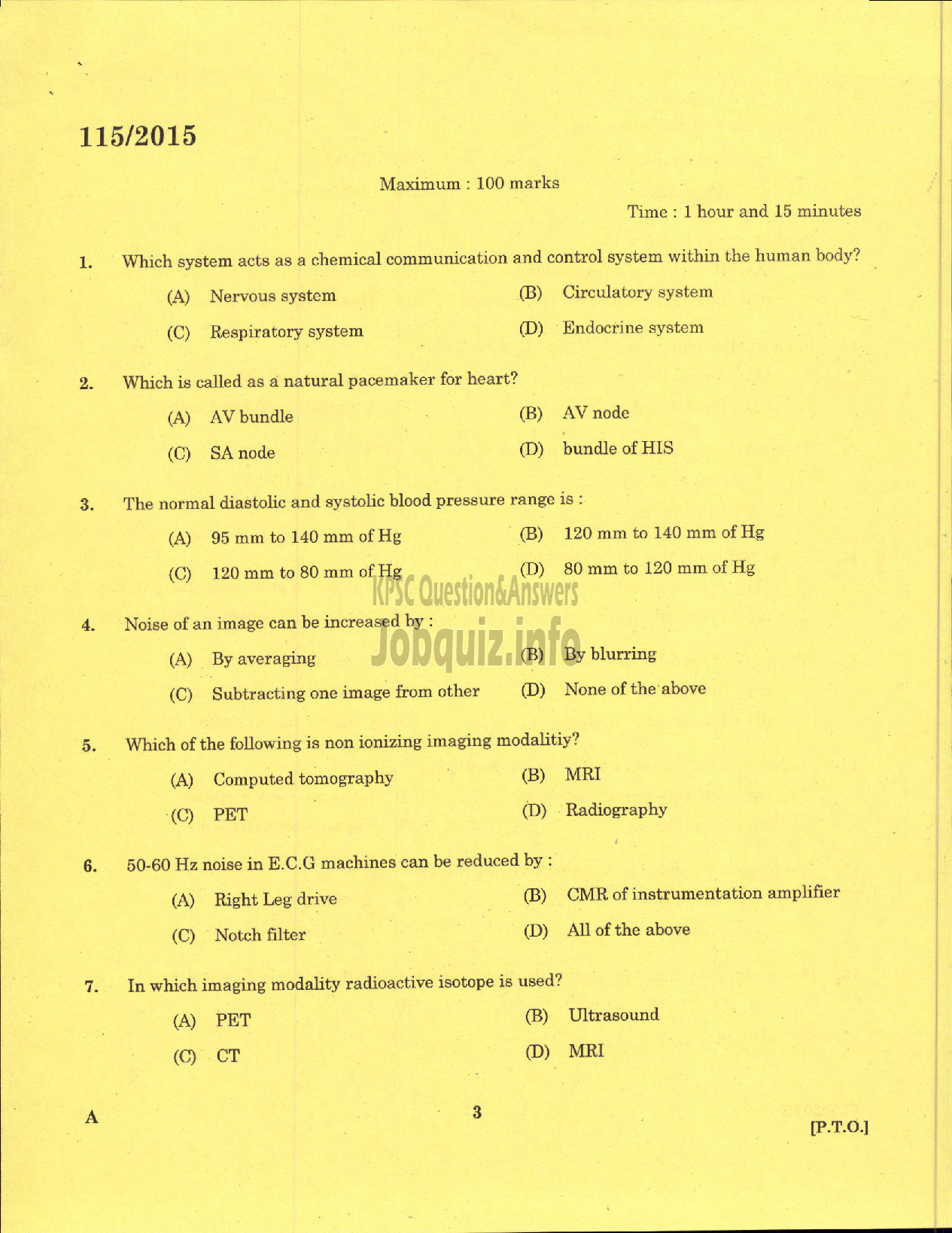 Kerala PSC Question Paper - BIO MEDICAL ENGINEER MEDICAL EDUCATION-1