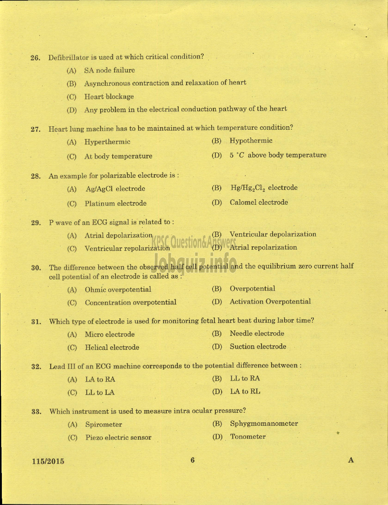 Kerala PSC Question Paper - BIO MEDICAL ENGINEER MEDICAL EDUCATION-4