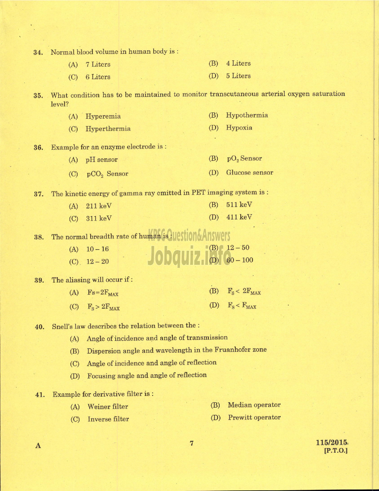 Kerala PSC Question Paper - BIO MEDICAL ENGINEER MEDICAL EDUCATION-5