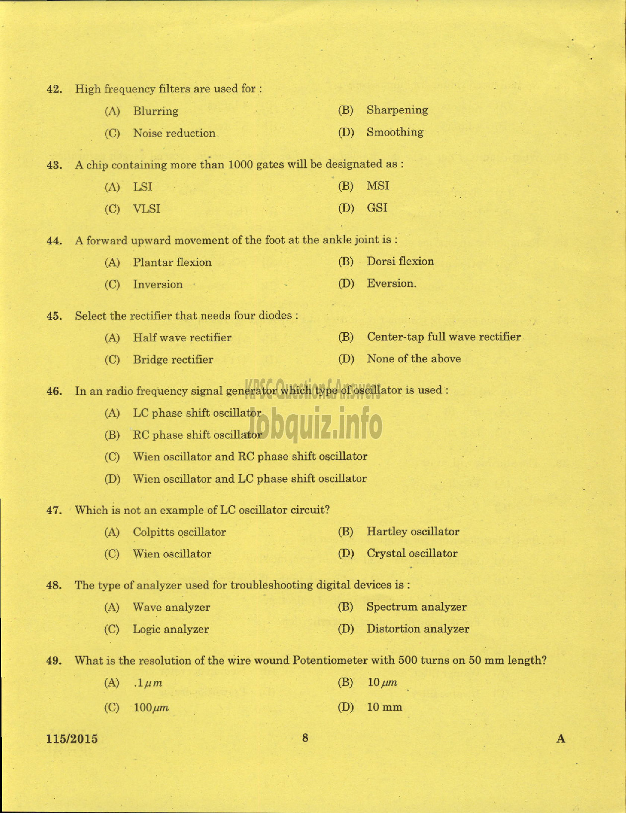 Kerala PSC Question Paper - BIO MEDICAL ENGINEER MEDICAL EDUCATION-6