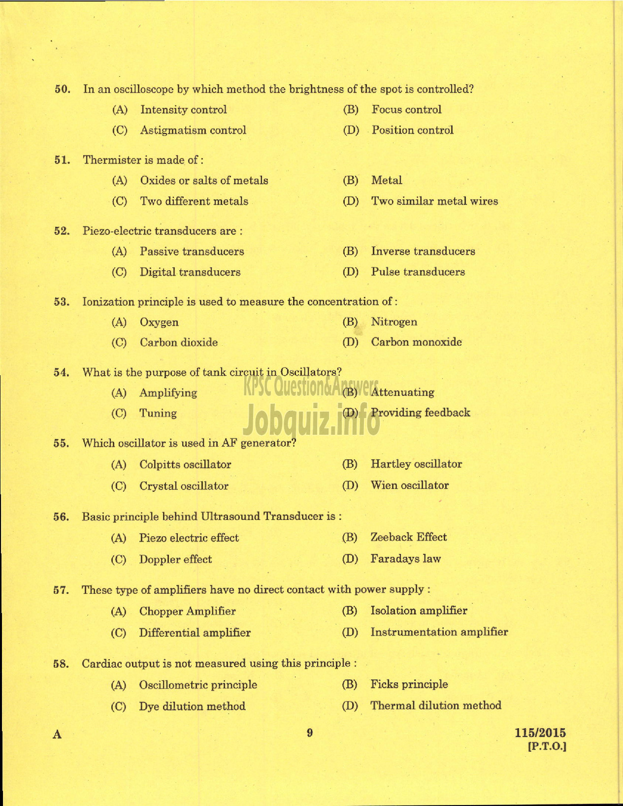 Kerala PSC Question Paper - BIO MEDICAL ENGINEER MEDICAL EDUCATION-7