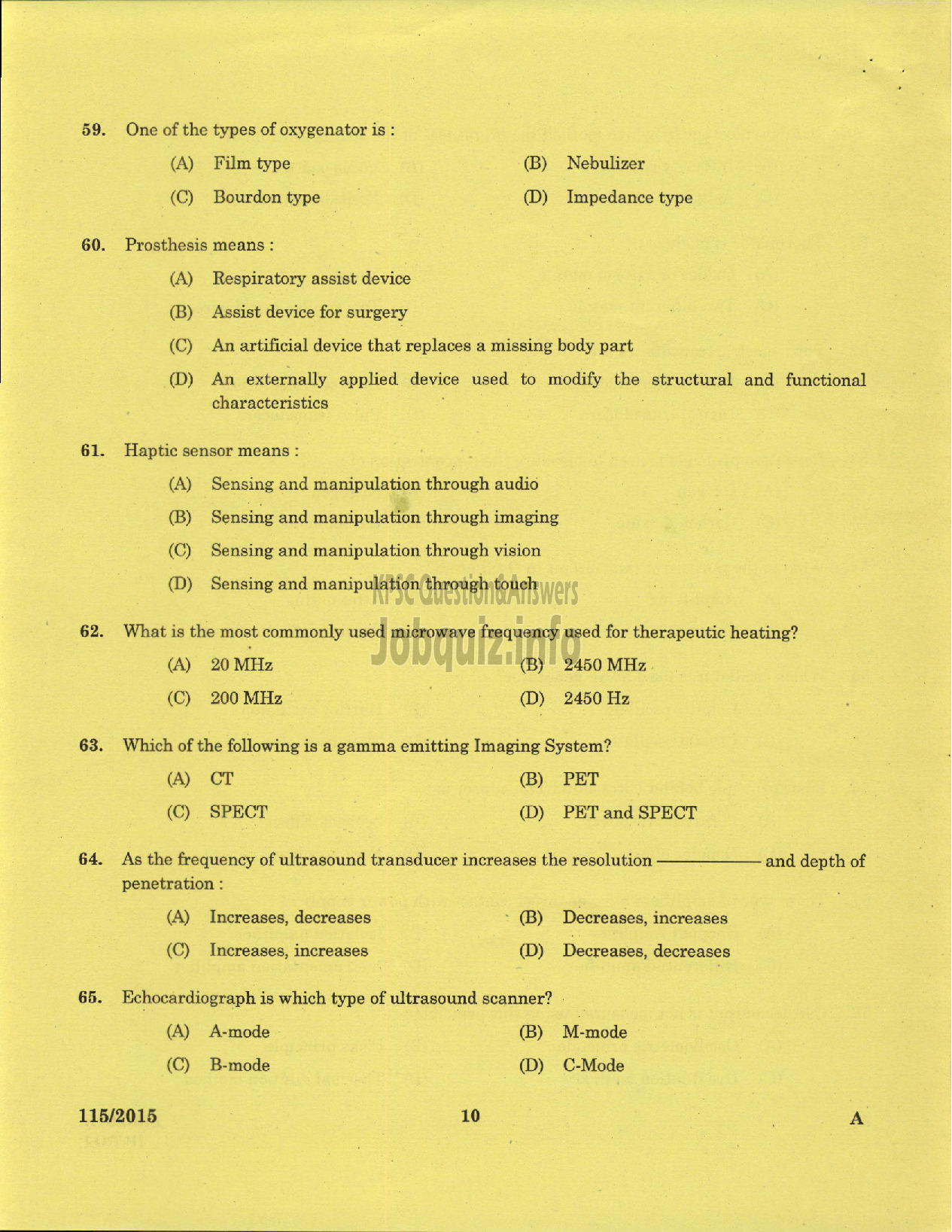 Kerala PSC Question Paper - BIO MEDICAL ENGINEER MEDICAL EDUCATION-8