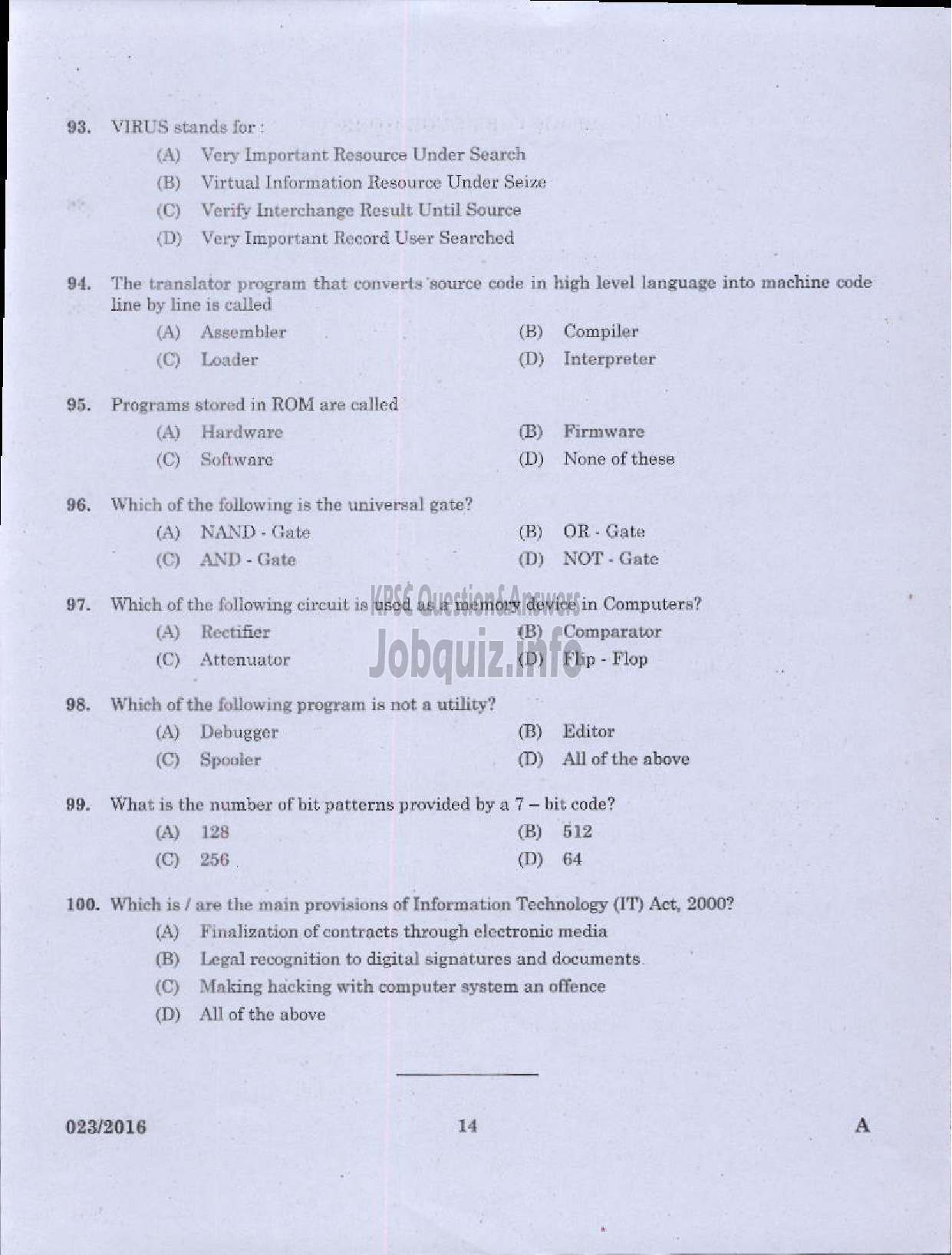 Kerala PSC Question Paper - BLOCK DEVELOPMENT OFFICER RURAL DEVT ADMINISTRATIVE ASST ACCOUNTS OFFICER SR FOR ST GENERAL EDUCATION SECTION OFFICER SR FOR SC/ST KPSC-12