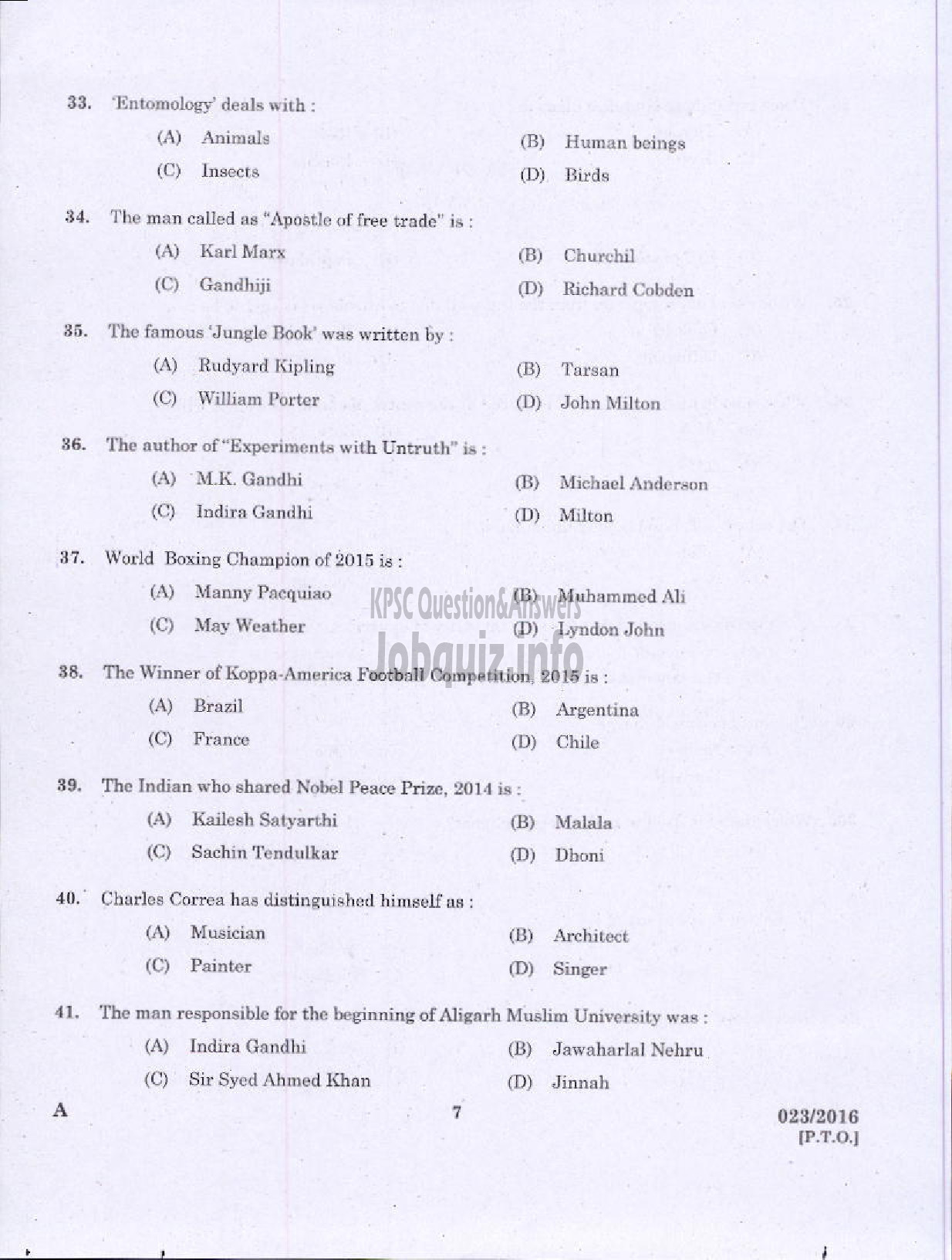Kerala PSC Question Paper - BLOCK DEVELOPMENT OFFICER RURAL DEVT ADMINISTRATIVE ASST ACCOUNTS OFFICER SR FOR ST GENERAL EDUCATION SECTION OFFICER SR FOR SC/ST KPSC-5
