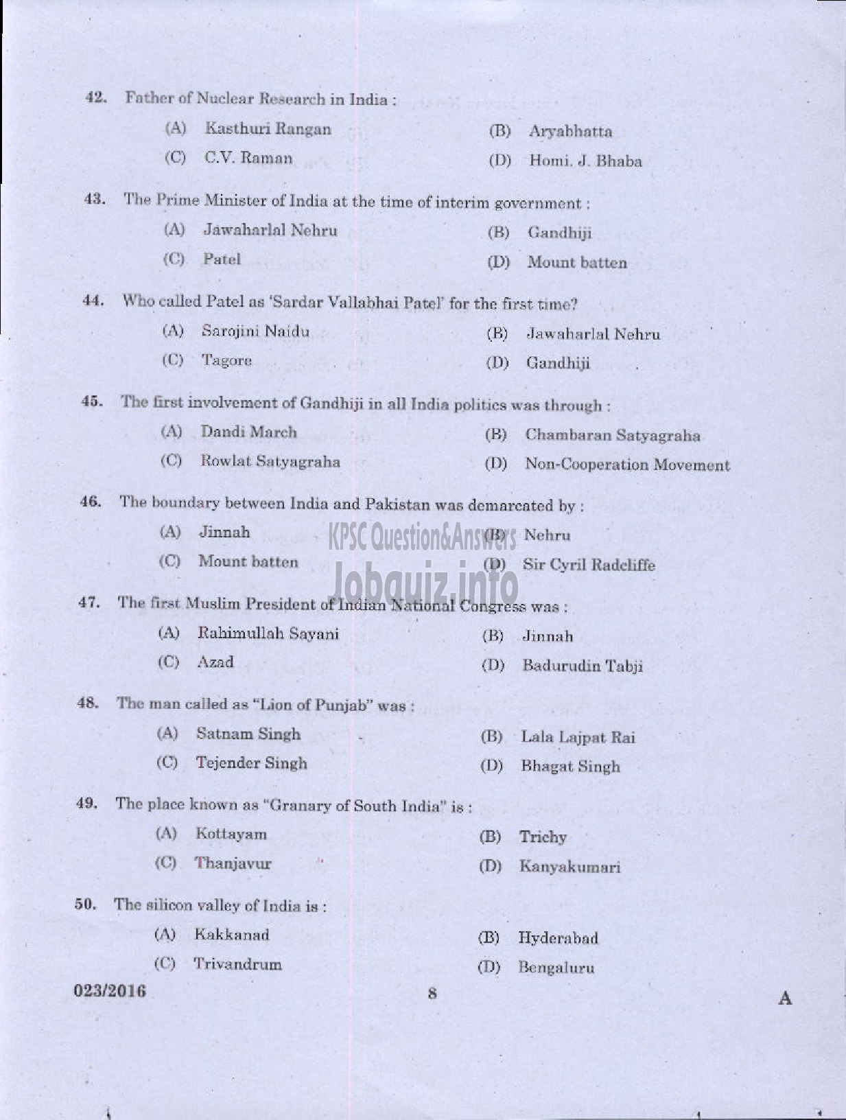 Kerala PSC Question Paper - BLOCK DEVELOPMENT OFFICER RURAL DEVT ADMINISTRATIVE ASST ACCOUNTS OFFICER SR FOR ST GENERAL EDUCATION SECTION OFFICER SR FOR SC/ST KPSC-6