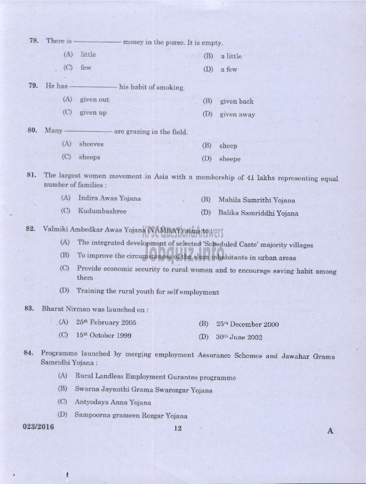 Kerala PSC Question Paper - BLOCK DEVELOPMENT OFFICER RURAL DEVT ADMINISTRATIVE ASST ACCOUNTS OFFICER SR FOR ST GENERAL EDUCATION SECTION OFFICER SR FOR SC/ST KPSC-10