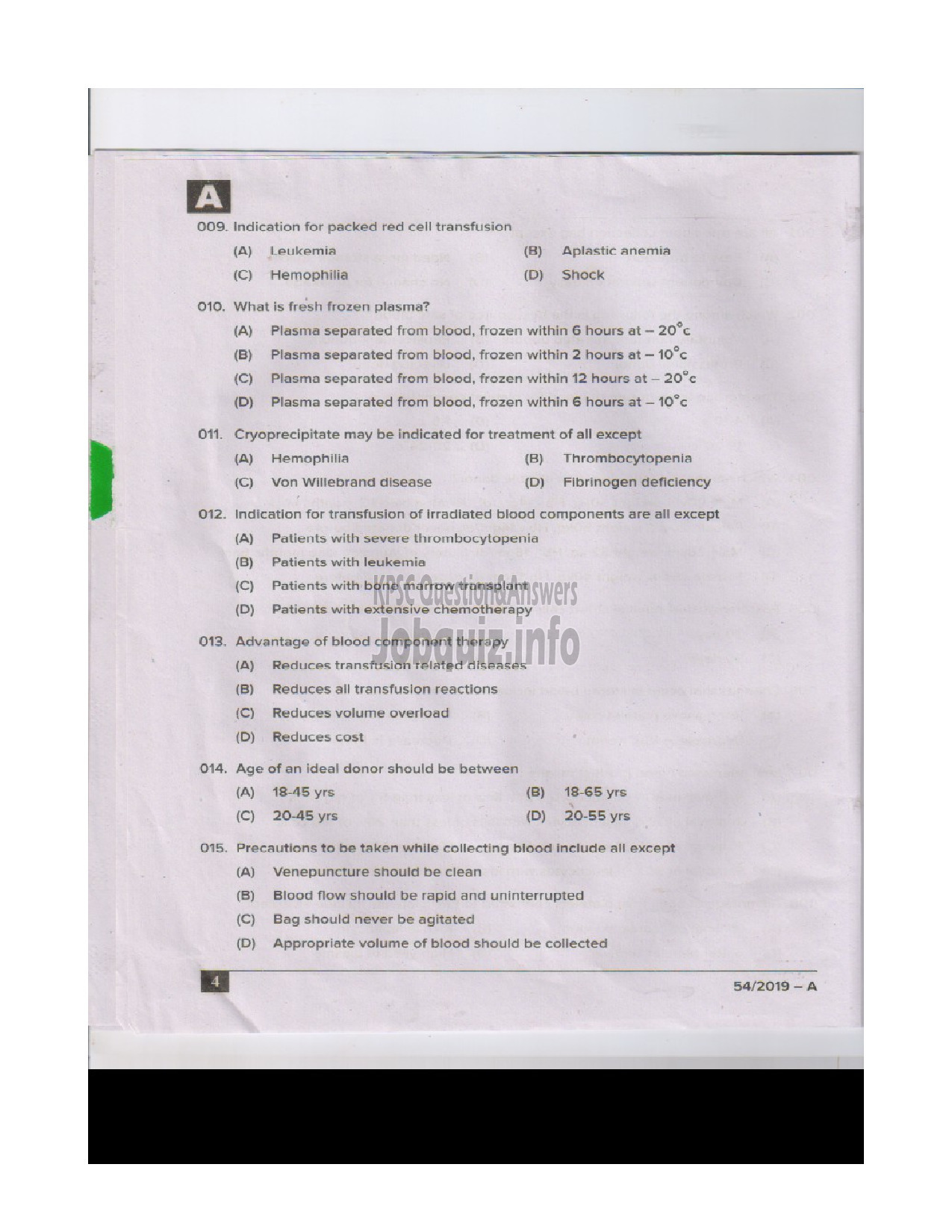 Kerala PSC Question Paper - BLOOD BANK TECHNICIAN HEALTH SERVICES ENGLISH -4