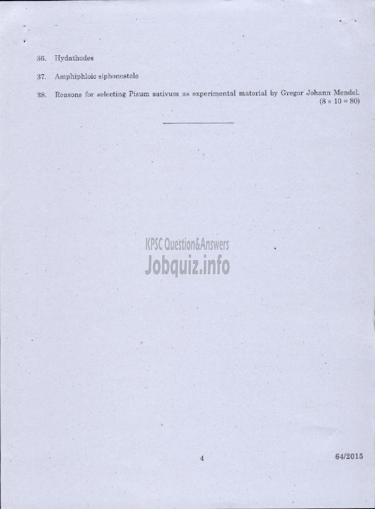 Kerala PSC Question Paper - BOTANY QUESTION PAPER-4