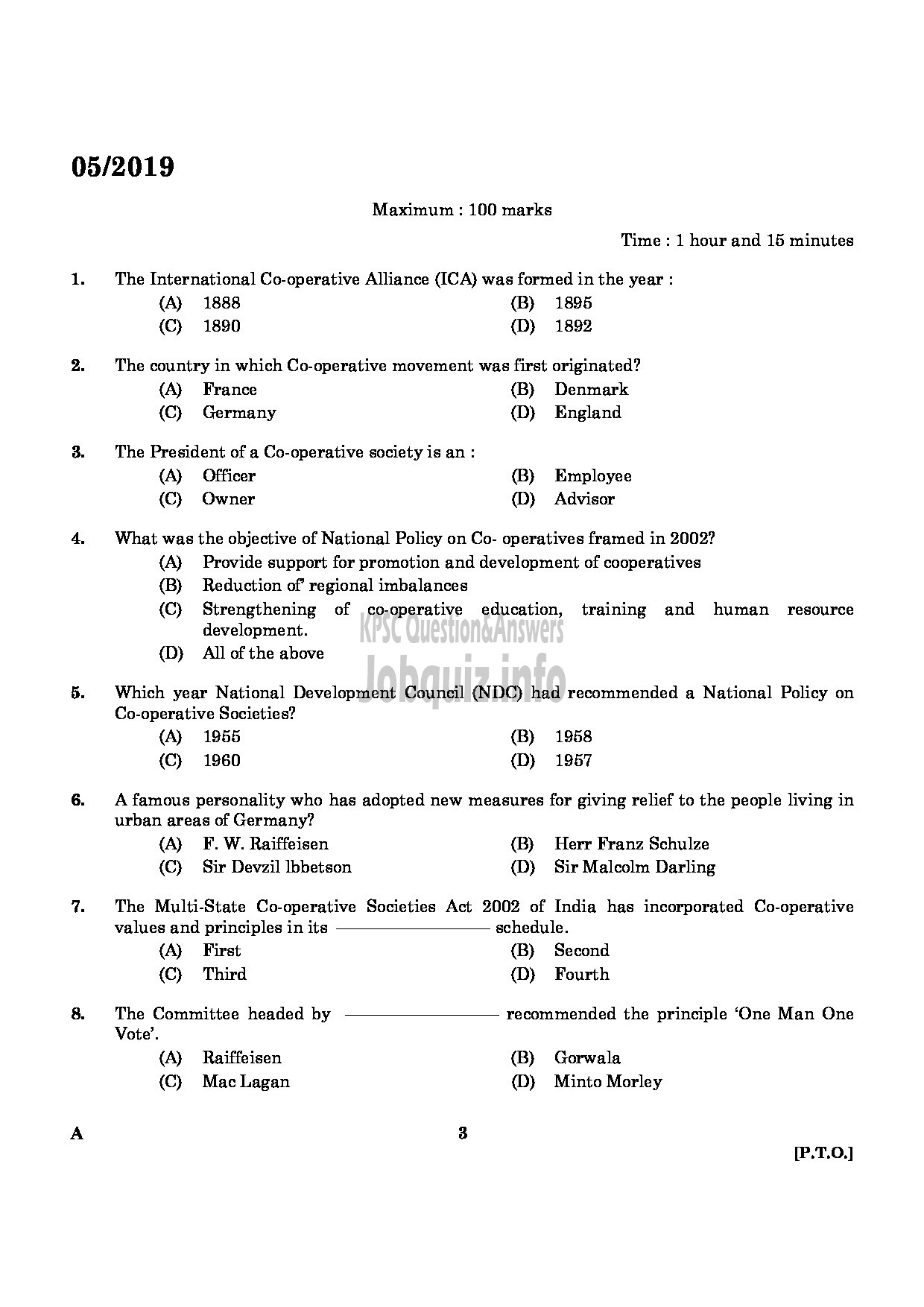 Kerala PSC Question Paper - BRANCH MANAGER DISTRICT COOPERATIVE BANK English-1