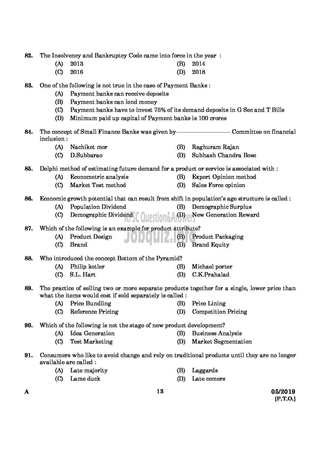 Kerala PSC Question Paper - BRANCH MANAGER DISTRICT COOPERATIVE BANK English-11