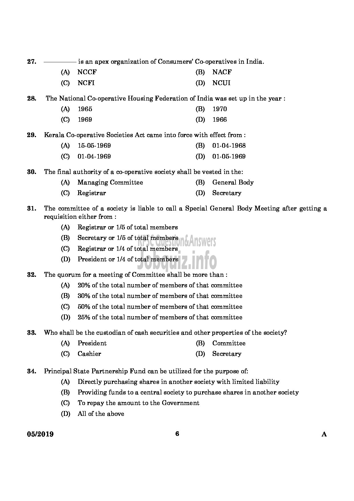 Kerala PSC Question Paper - BRANCH MANAGER DISTRICT COOPERATIVE BANK English-4