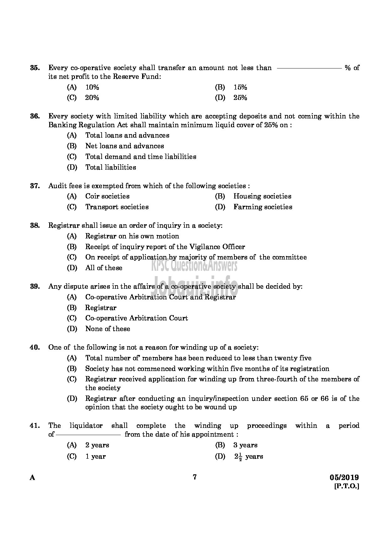 Kerala PSC Question Paper - BRANCH MANAGER DISTRICT COOPERATIVE BANK English-5