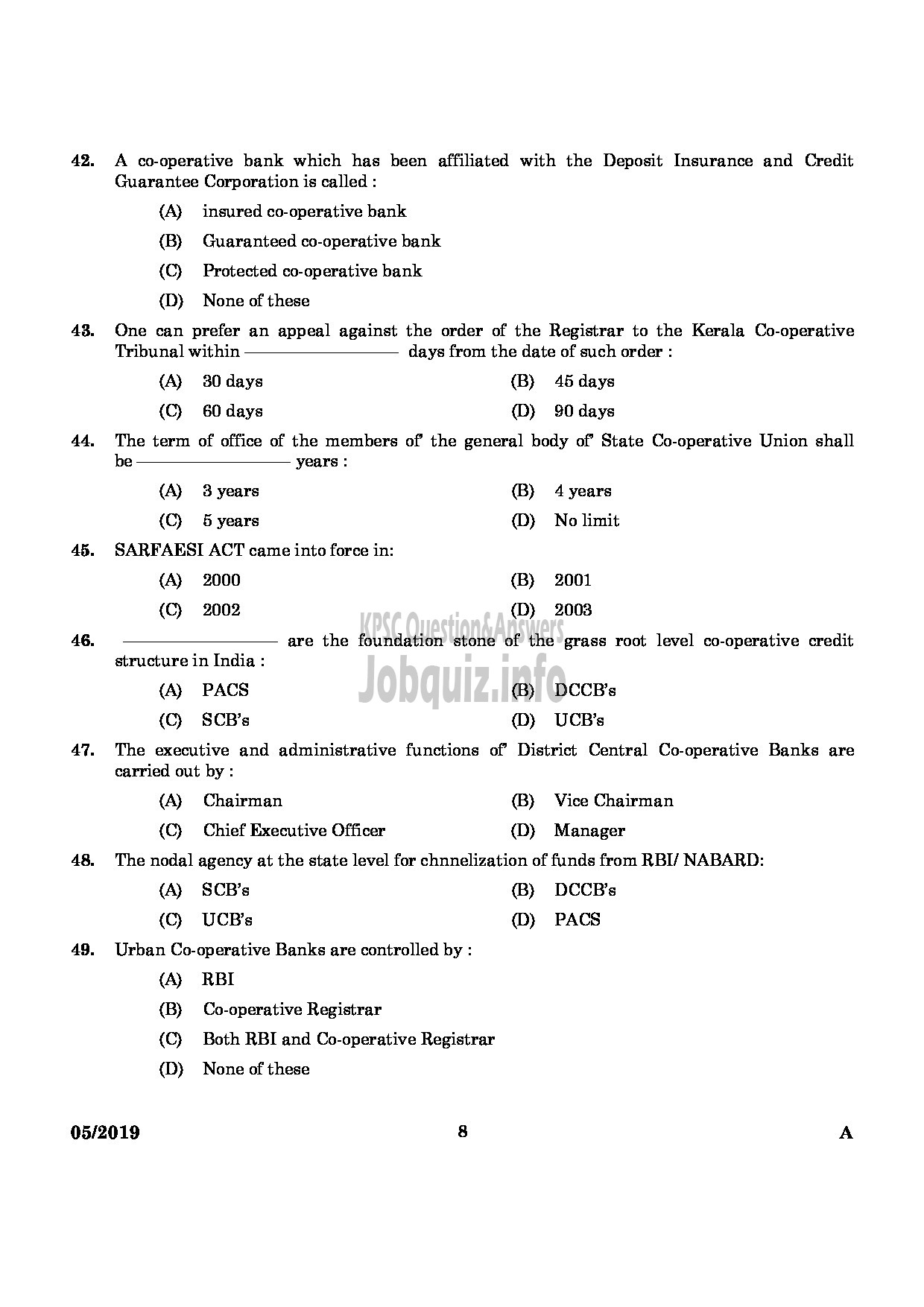 Kerala PSC Question Paper - BRANCH MANAGER DISTRICT COOPERATIVE BANK English-6