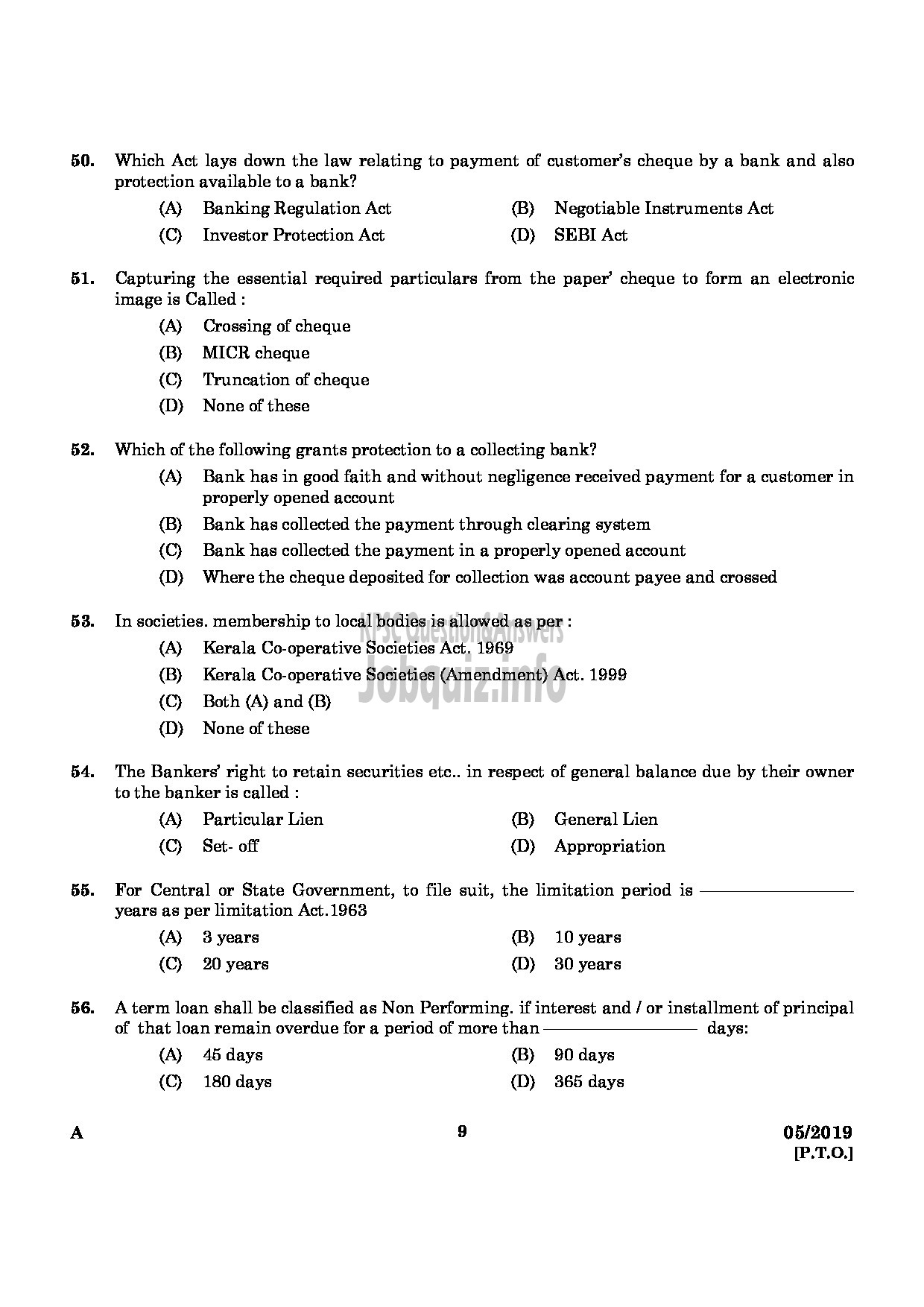 Kerala PSC Question Paper - BRANCH MANAGER DISTRICT COOPERATIVE BANK English-7