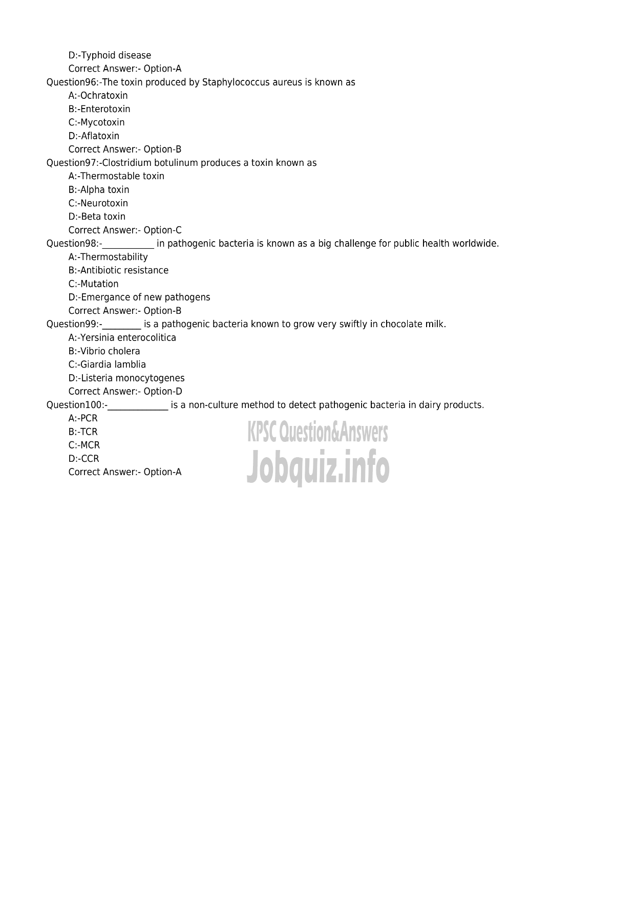 Kerala PSC Question Paper - Bacteriologist / Dairy Microbiologist - PART-I (GRL. CATEGORY) PART -11