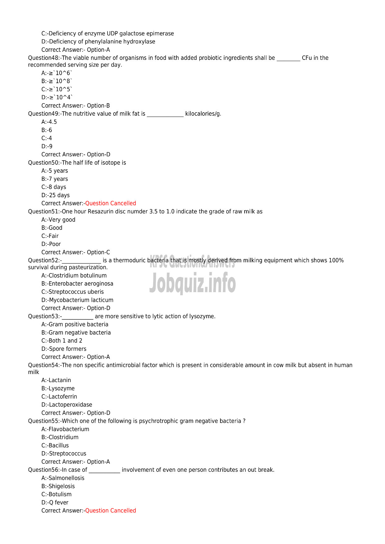 Kerala PSC Question Paper - Bacteriologist / Dairy Microbiologist - PART-I (GRL. CATEGORY) PART -6