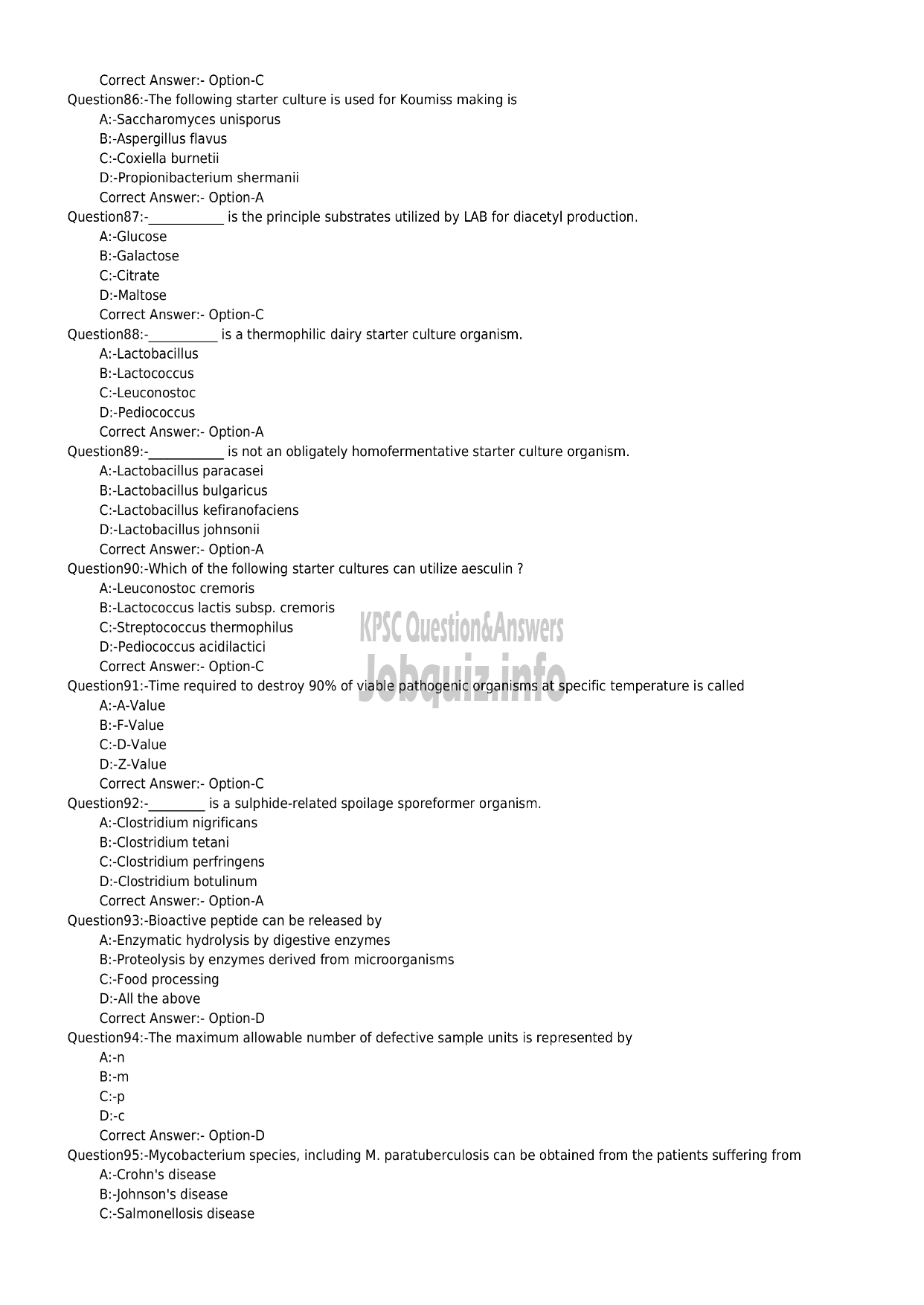 Kerala PSC Question Paper - Bacteriologist / Dairy Microbiologist - PART-I (GRL. CATEGORY) PART -10