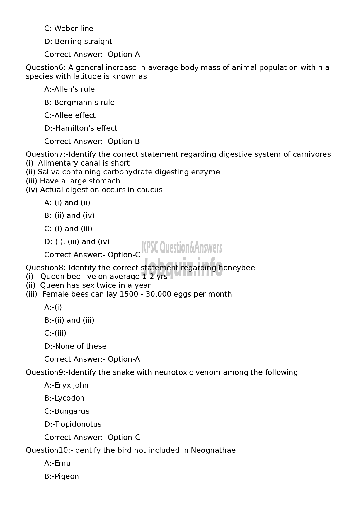 Kerala PSC Question Paper - Biologist-2