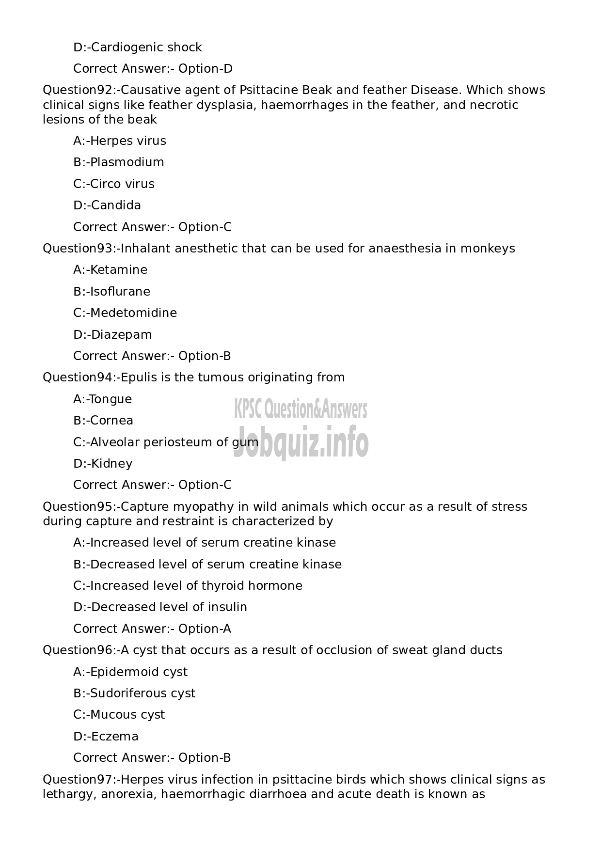 Kerala PSC Question Paper - Biologist-19