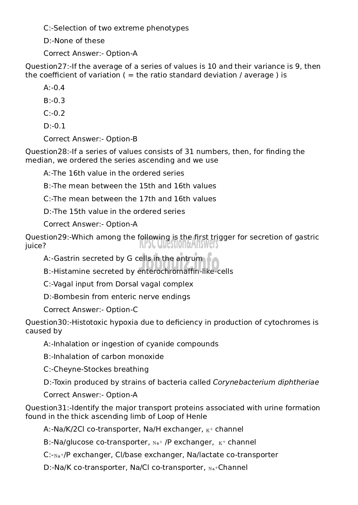 Kerala PSC Question Paper - Biologist-6