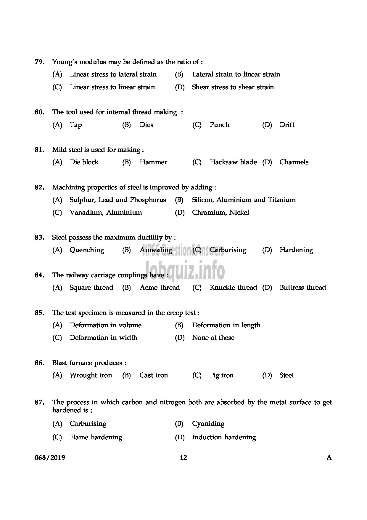 Kerala PSC Question Paper - Blacksmith Gr II Kerala State Water Transport English -12