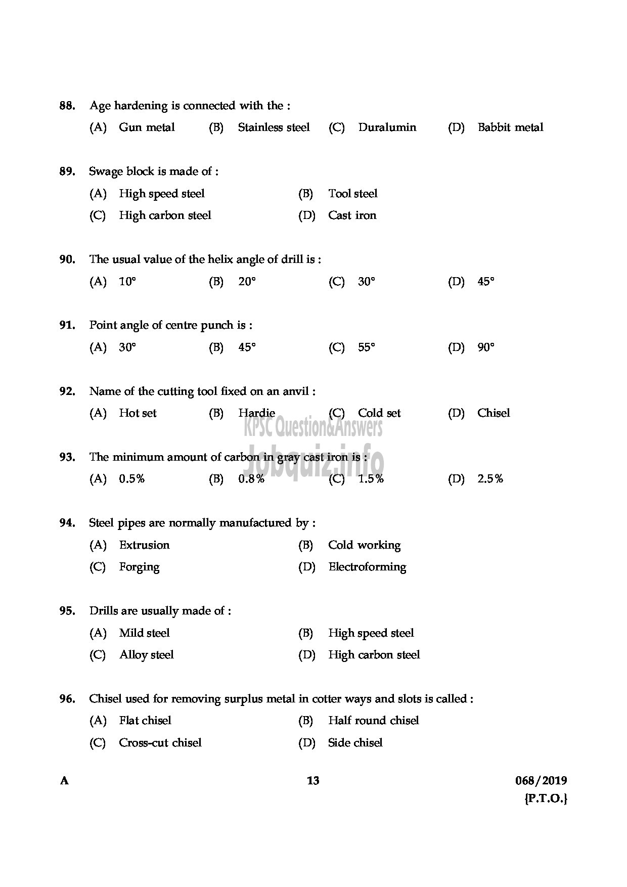 Kerala PSC Question Paper - Blacksmith Gr II Kerala State Water Transport English -13