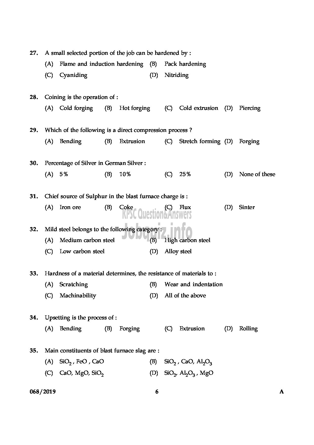 Kerala PSC Question Paper - Blacksmith Gr II Kerala State Water Transport English -6