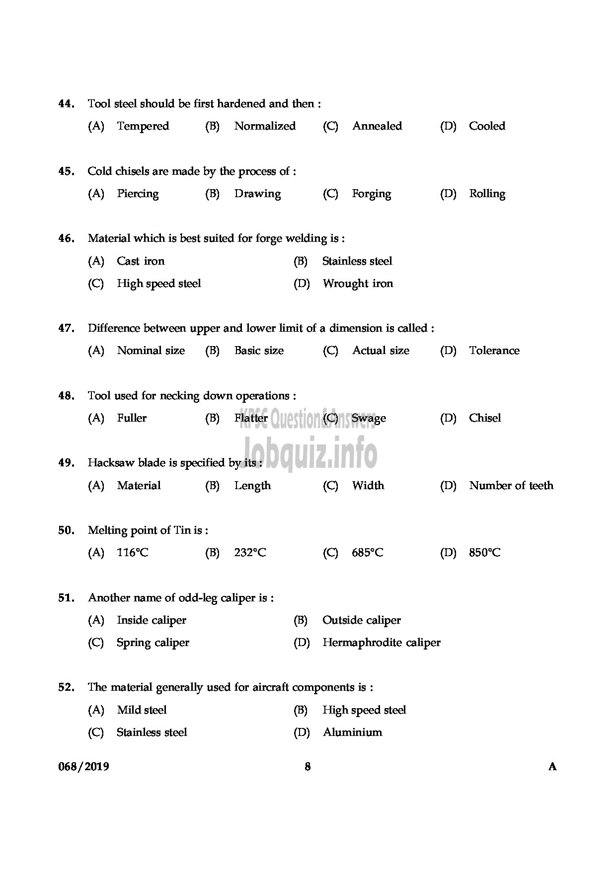 Kerala PSC Question Paper - Blacksmith Gr II Kerala State Water Transport English -8