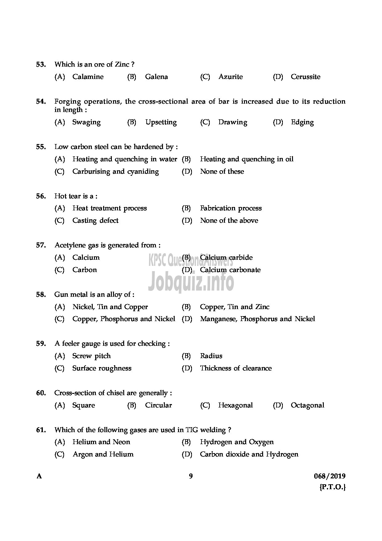 Kerala PSC Question Paper - Blacksmith Gr II Kerala State Water Transport English -9