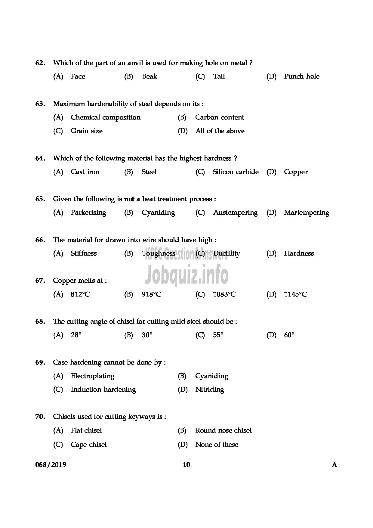 Kerala PSC Question Paper - Blacksmith Gr II Kerala State Water Transport English -10
