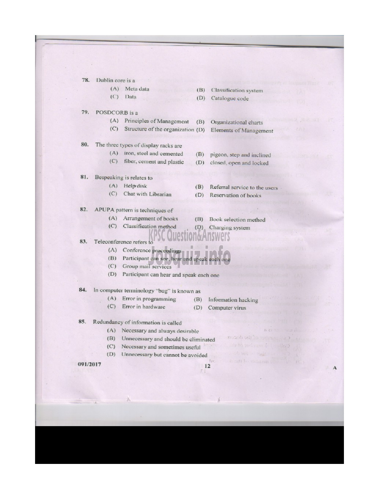 Kerala PSC Question Paper - CATALOGUE ASSISTANT LEGISLATURE SECRETARIAT-11