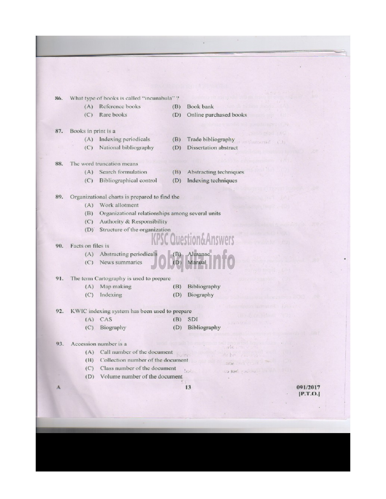 Kerala PSC Question Paper - CATALOGUE ASSISTANT LEGISLATURE SECRETARIAT-12