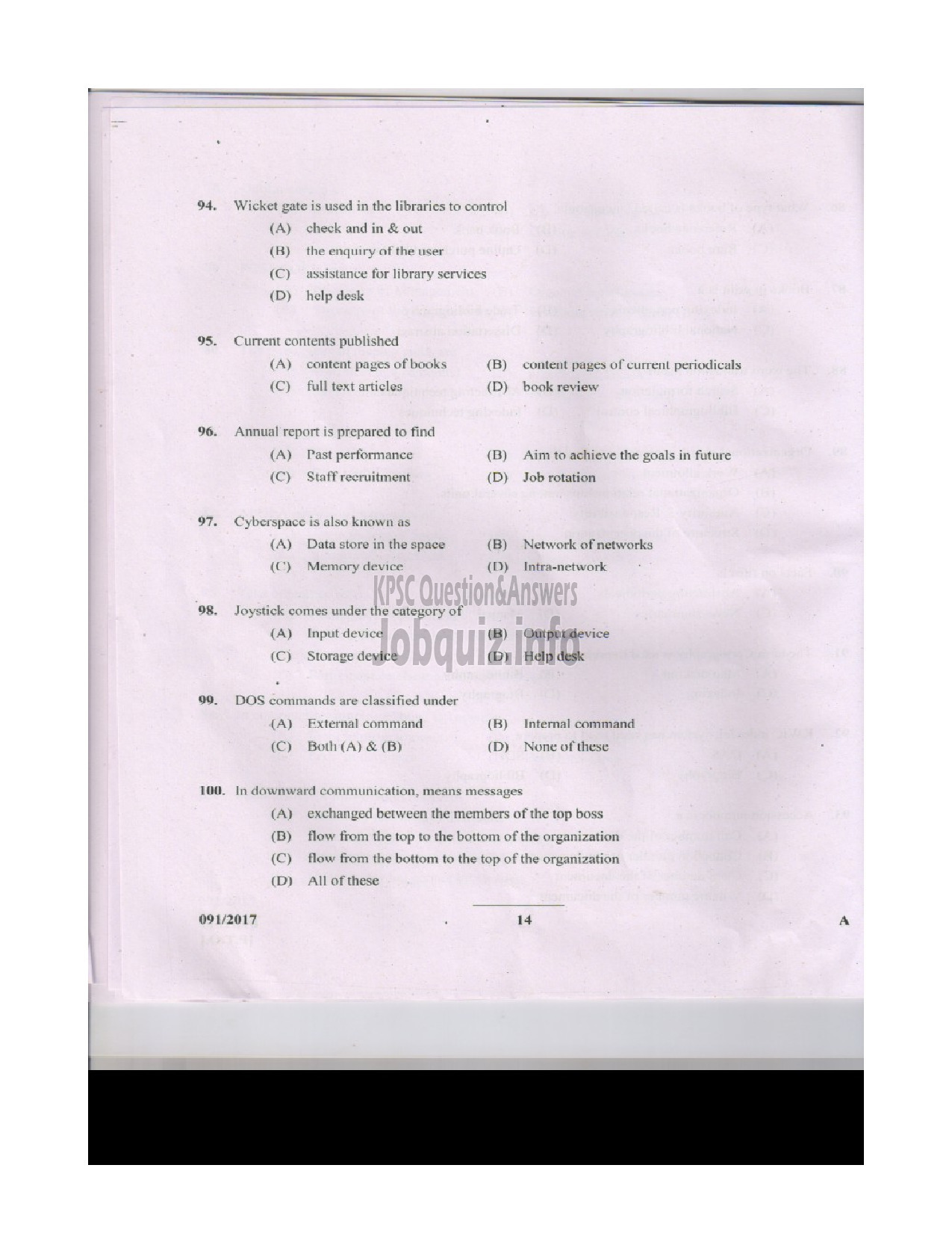 Kerala PSC Question Paper - CATALOGUE ASSISTANT LEGISLATURE SECRETARIAT-13