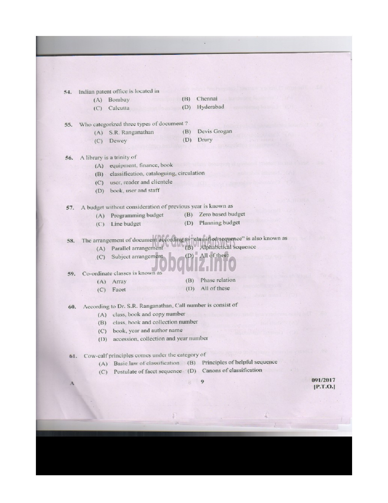 Kerala PSC Question Paper - CATALOGUE ASSISTANT LEGISLATURE SECRETARIAT-8