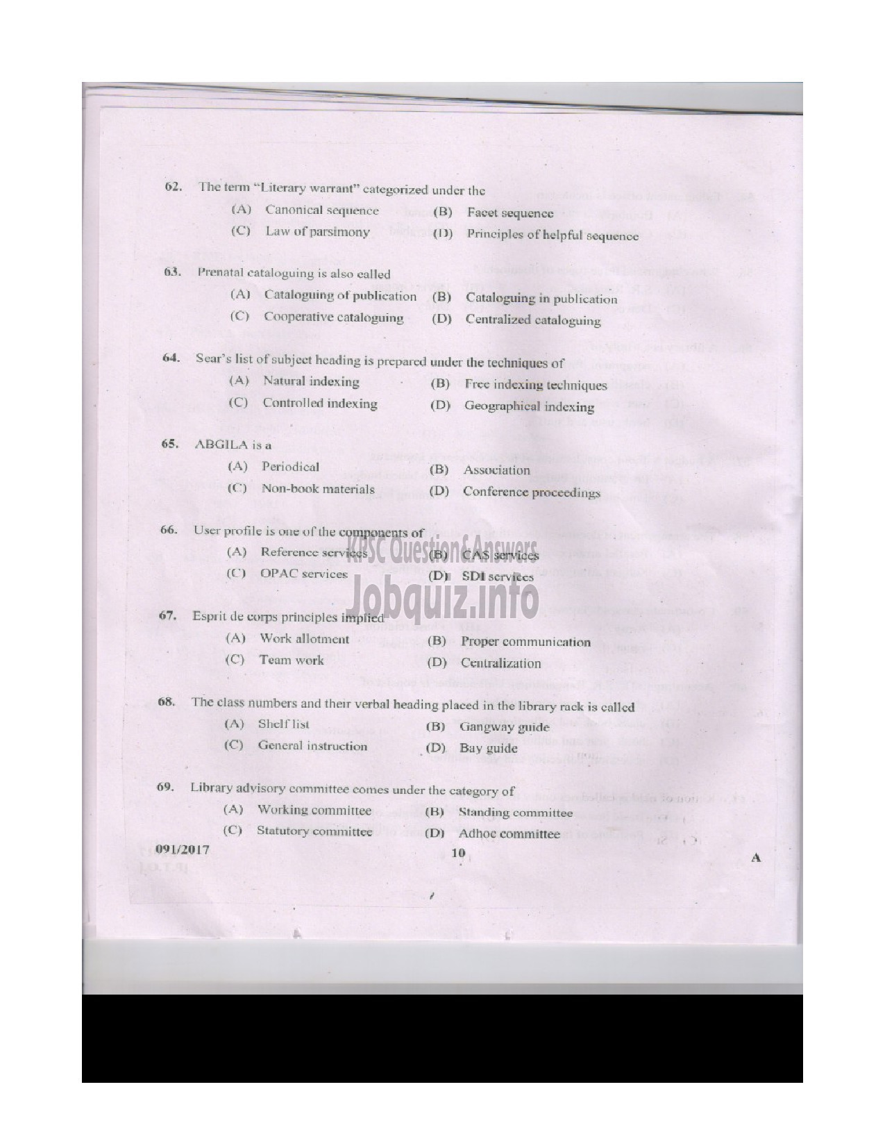 Kerala PSC Question Paper - CATALOGUE ASSISTANT LEGISLATURE SECRETARIAT-9