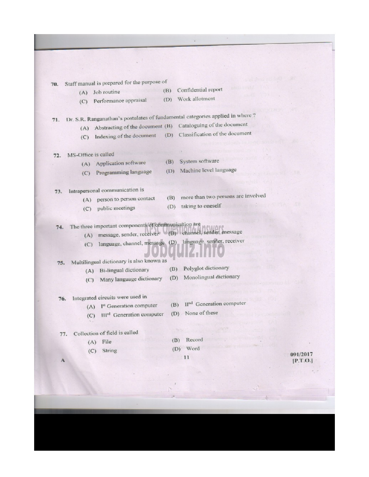 Kerala PSC Question Paper - CATALOGUE ASSISTANT LEGISLATURE SECRETARIAT-10