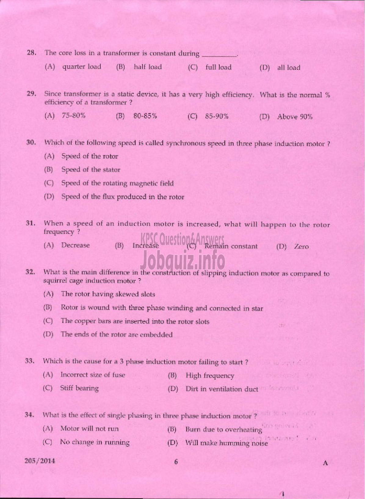 Kerala PSC Question Paper - CHARGEMAN ELECTRICAL/TECHNICIAN GRADE II FOAM MATTINGS INDIA LTD/KCMMF LTD-4