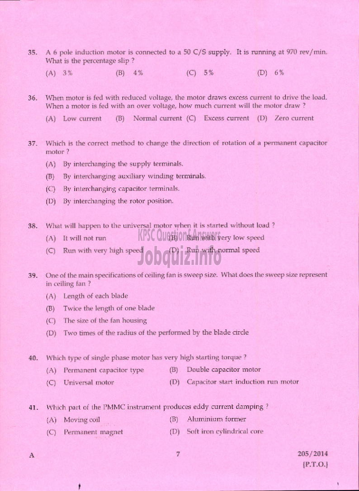 Kerala PSC Question Paper - CHARGEMAN ELECTRICAL/TECHNICIAN GRADE II FOAM MATTINGS INDIA LTD/KCMMF LTD-5