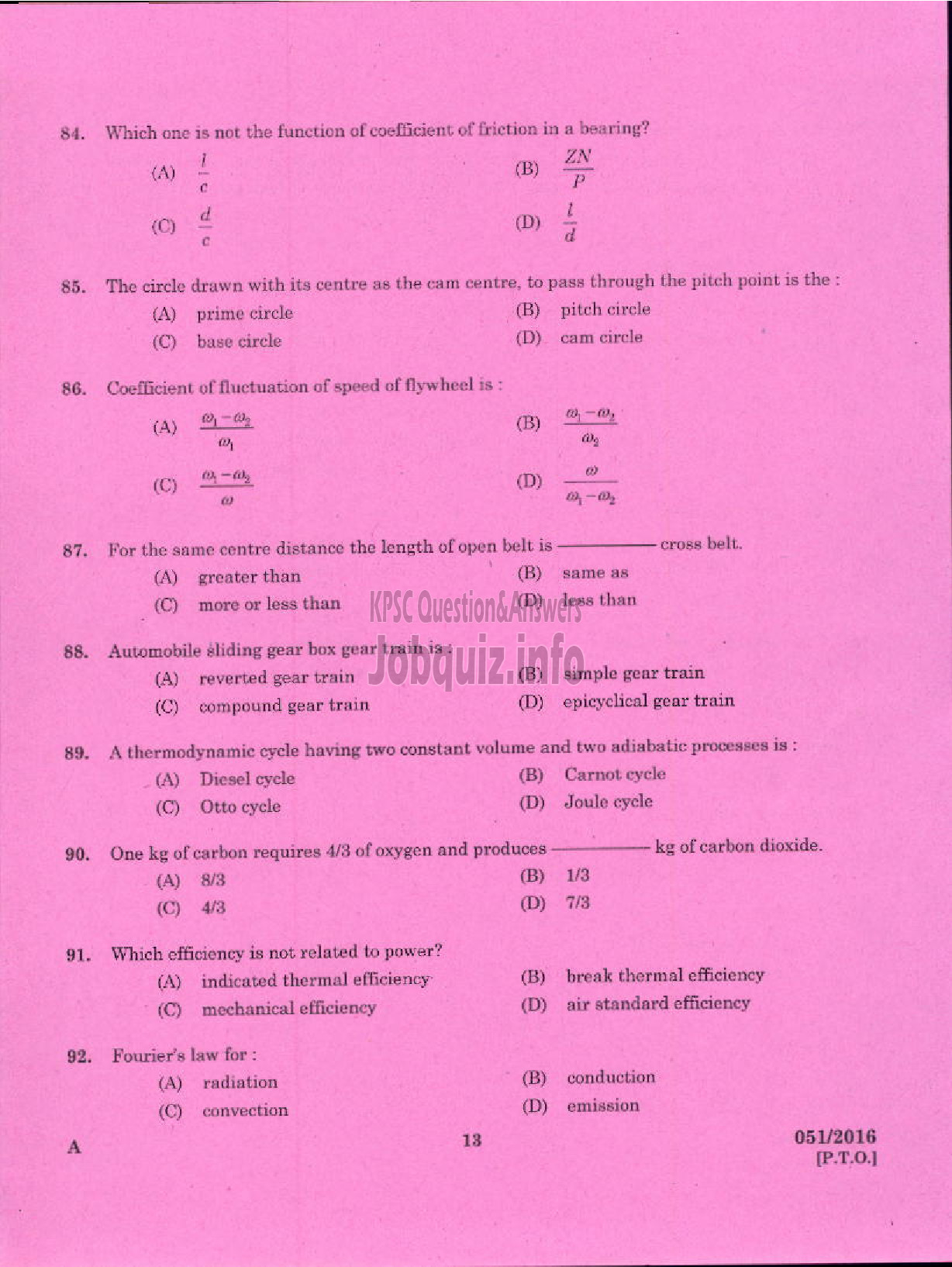 Kerala PSC Question Paper - CHARGEMAN MECHANICAL KERALA MINERALS AND METALS LTD-11