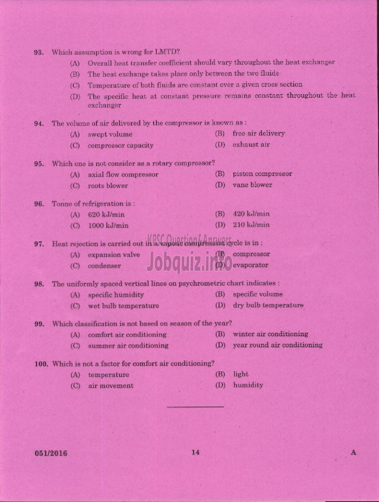 Kerala PSC Question Paper - CHARGEMAN MECHANICAL KERALA MINERALS AND METALS LTD-12