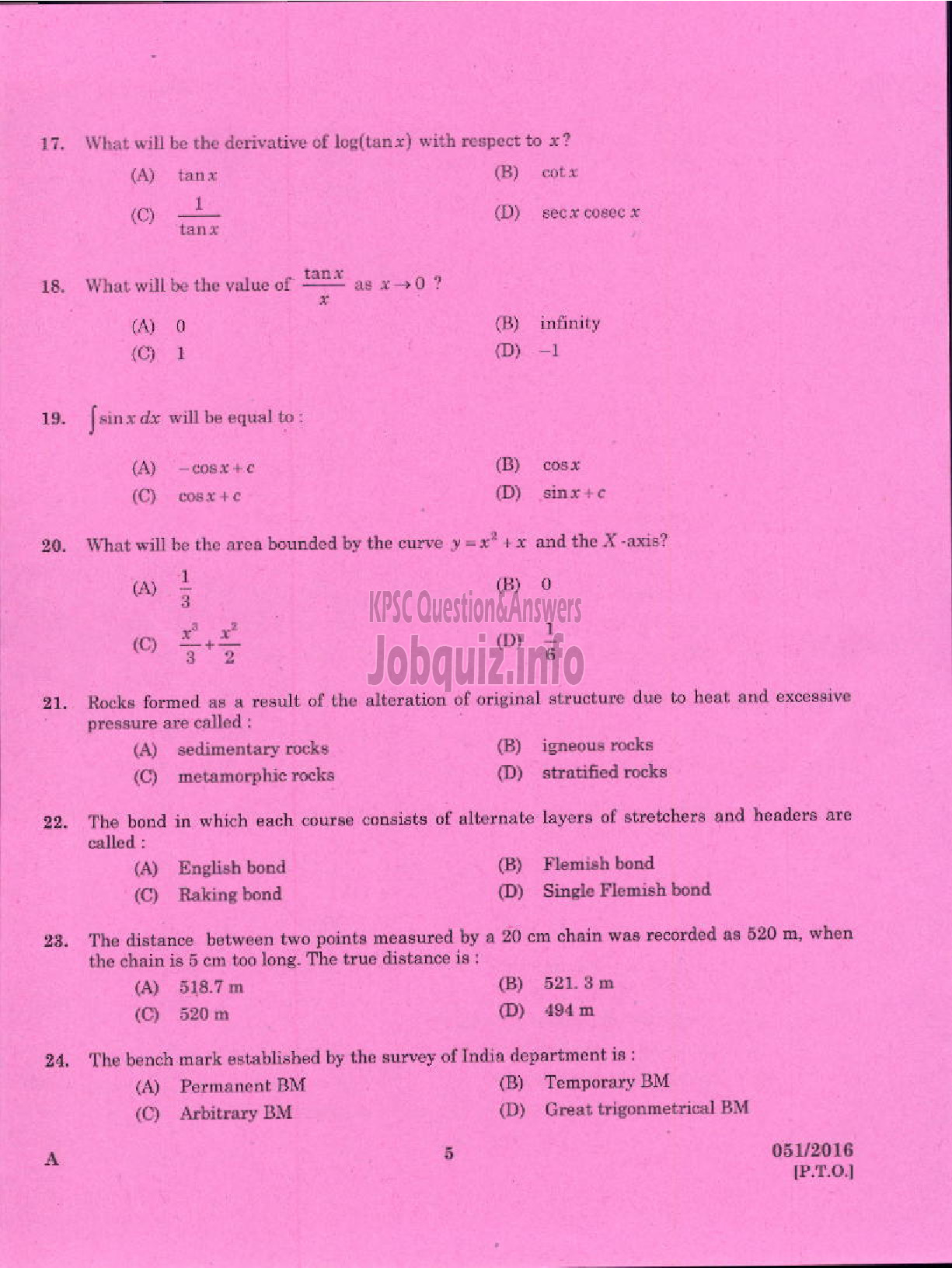 Kerala PSC Question Paper - CHARGEMAN MECHANICAL KERALA MINERALS AND METALS LTD-3