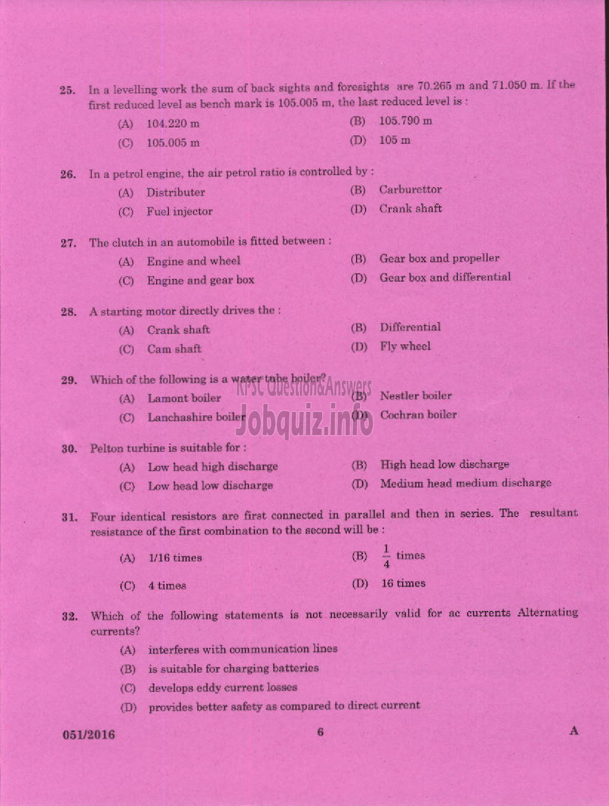 Kerala PSC Question Paper - CHARGEMAN MECHANICAL KERALA MINERALS AND METALS LTD-4