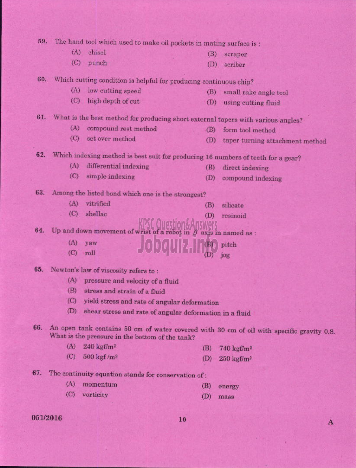 Kerala PSC Question Paper - CHARGEMAN MECHANICAL KERALA MINERALS AND METALS LTD-8