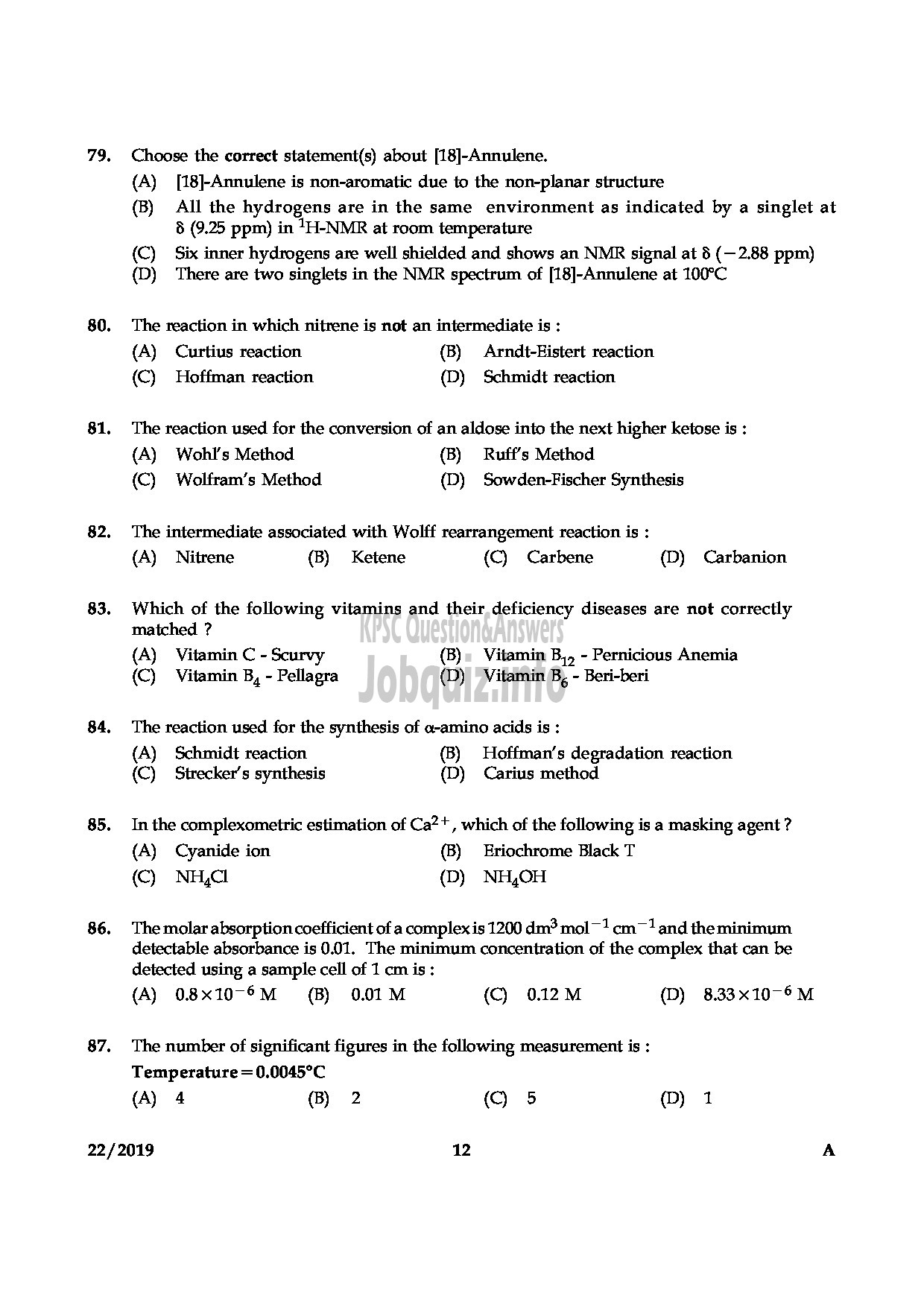 Kerala PSC Question Paper - CHEMICAL ASSISTANT GROUND WATER DEPARTMENT-12