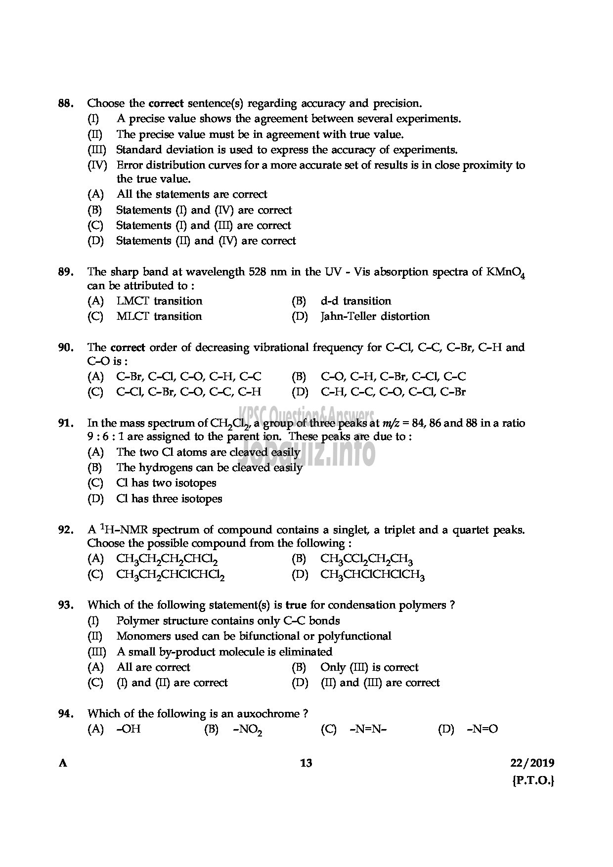 Kerala PSC Question Paper - CHEMICAL ASSISTANT GROUND WATER DEPARTMENT-13