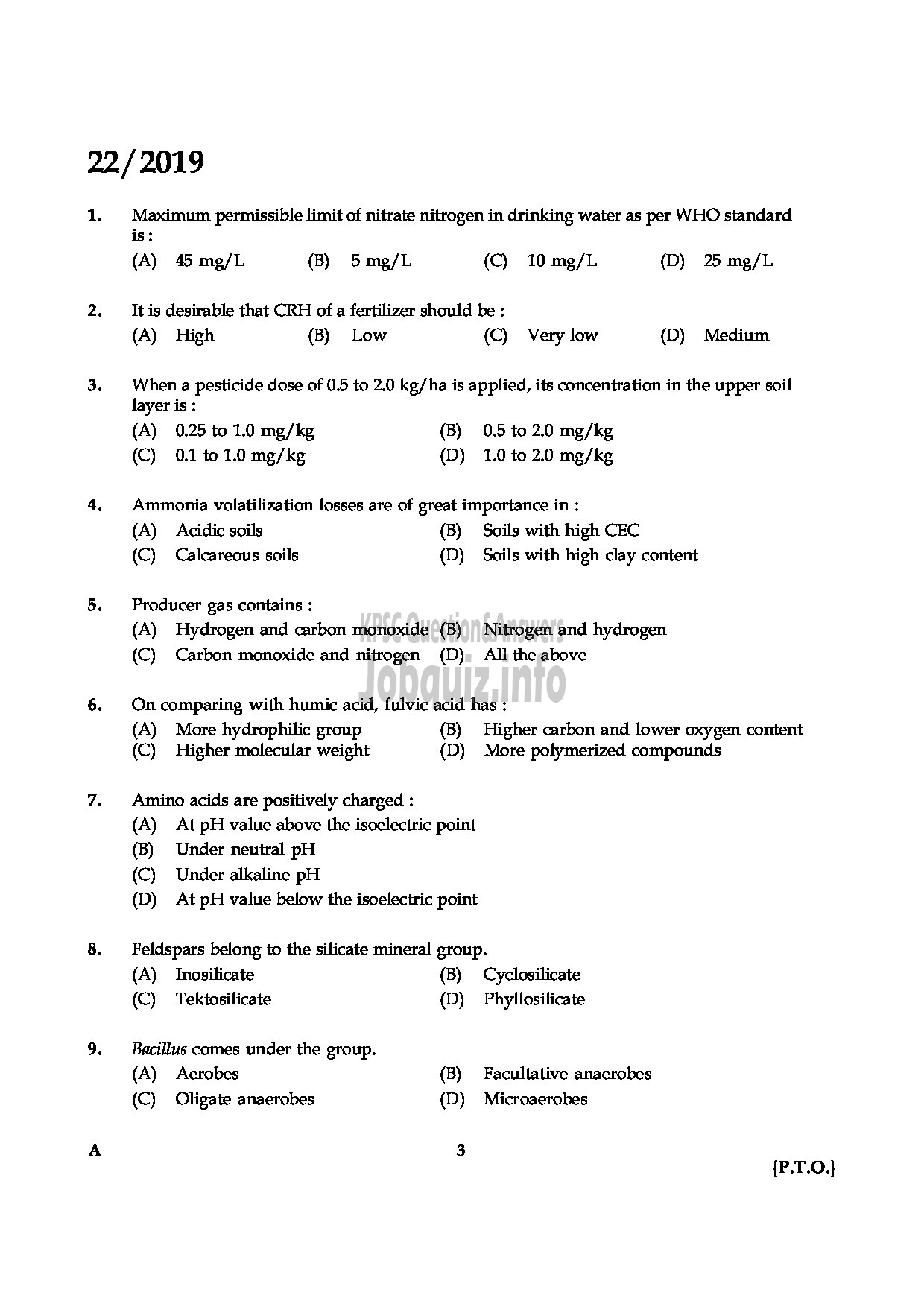 Kerala PSC Question Paper - CHEMICAL ASSISTANT GROUND WATER DEPARTMENT-3