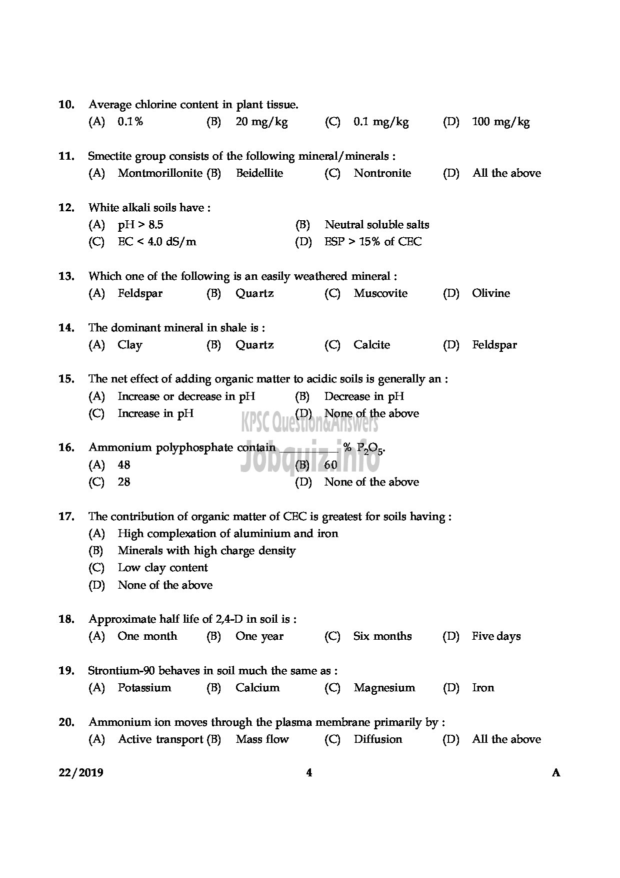 Kerala PSC Question Paper - CHEMICAL ASSISTANT GROUND WATER DEPARTMENT-4