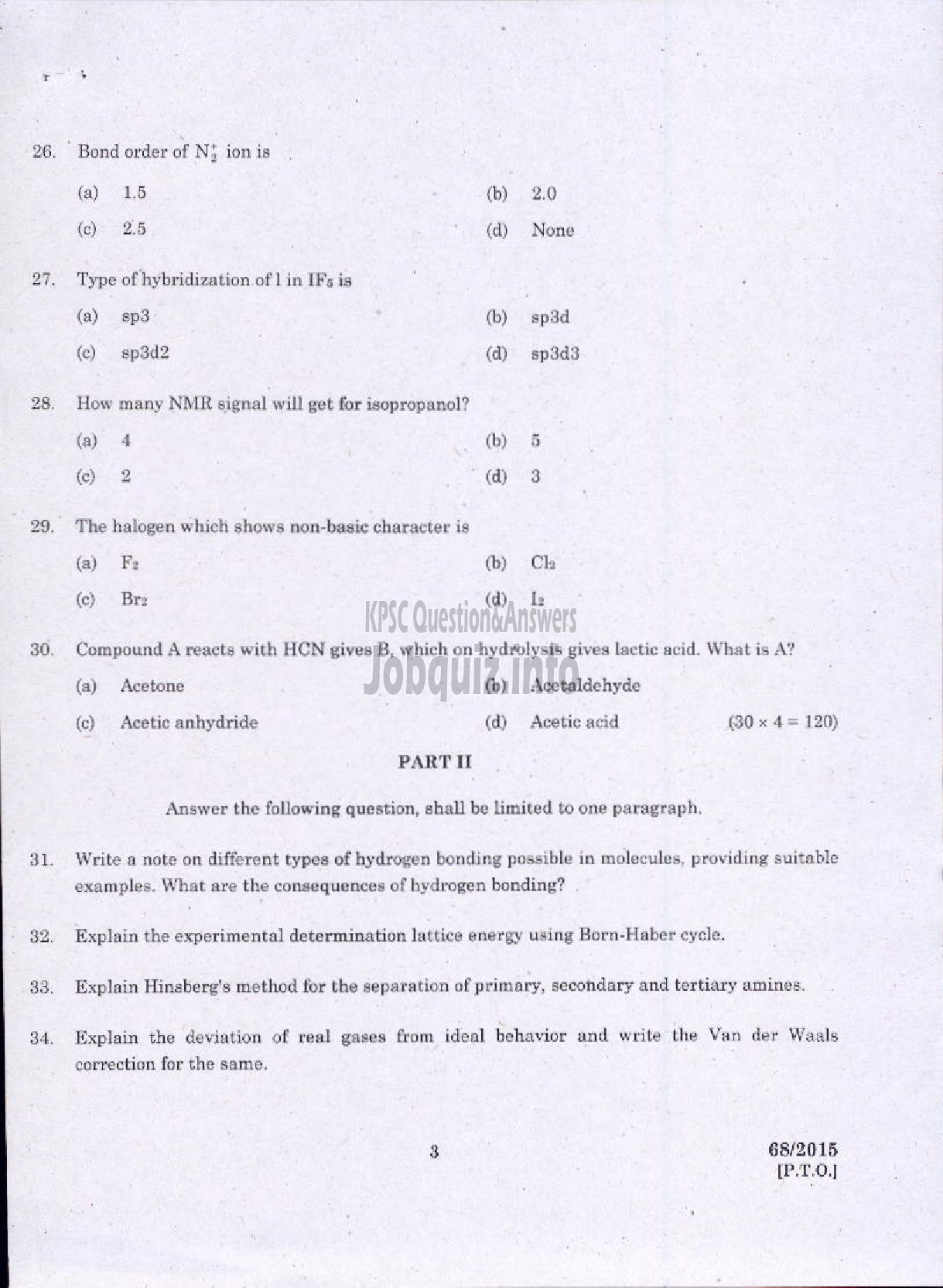 Kerala PSC Question Paper - CHEMISTRY-3